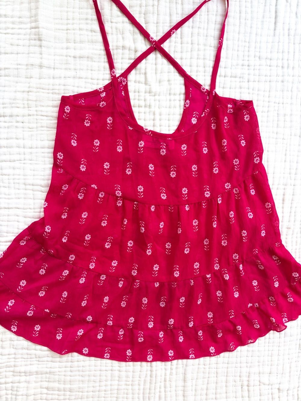 Vintage Abercrombie & Fitch Pink Floral Chiffon Tiered Cami Tank M